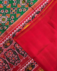 Red & Green Navratan Twill Patola Saree