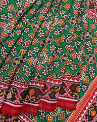 Red & Green Navratan Twill Patola Saree