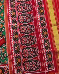 Red & Green Navratan Twill Patola Saree