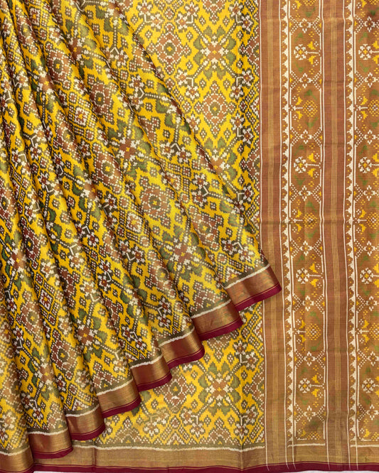 Red & Yellow Navratan Tissue Patola Saree