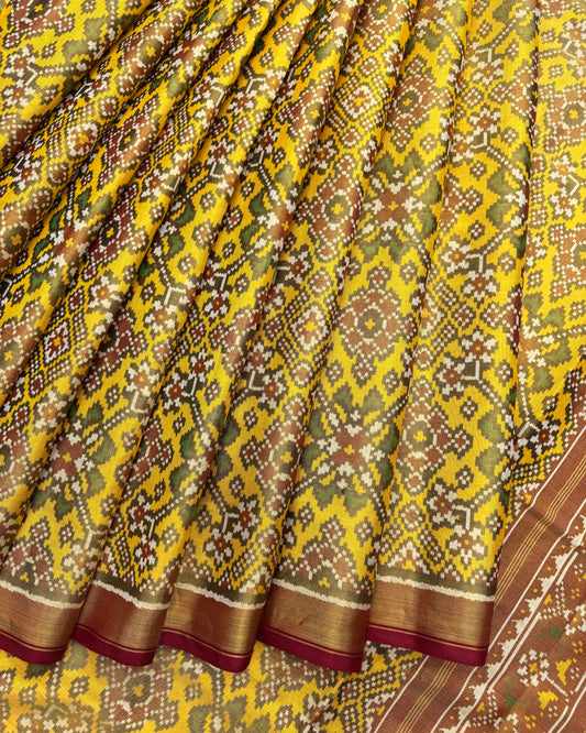 Red & Yellow Navratan Tissue Patola Saree