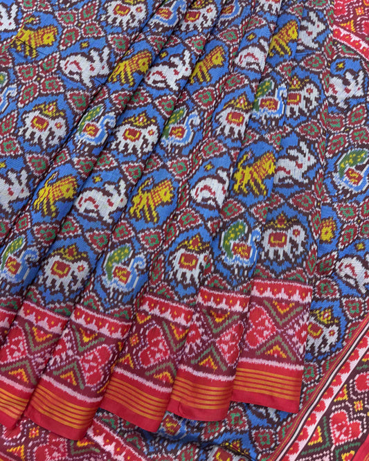 Red & Blue Small Narikunj Patola Saree