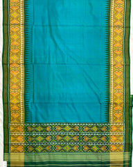 Green & Sky Blue Plain Patola Saree