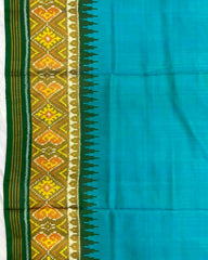 Green & Sky Blue Plain Patola Saree