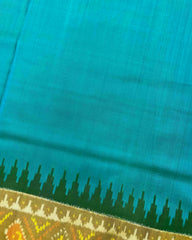 Green & Sky Blue Plain Patola Saree