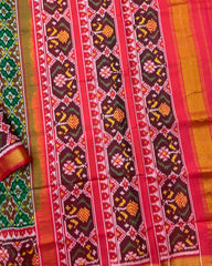 Red & Green Bottonful Design Patola Saree