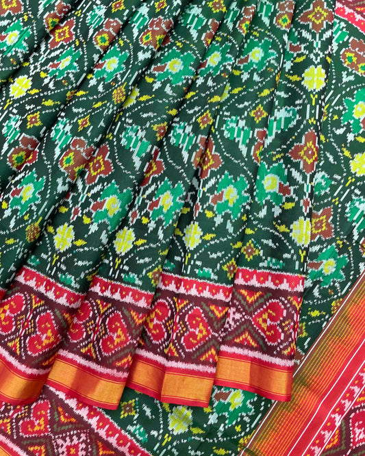 Red & Green Matka Flower Patola Saree