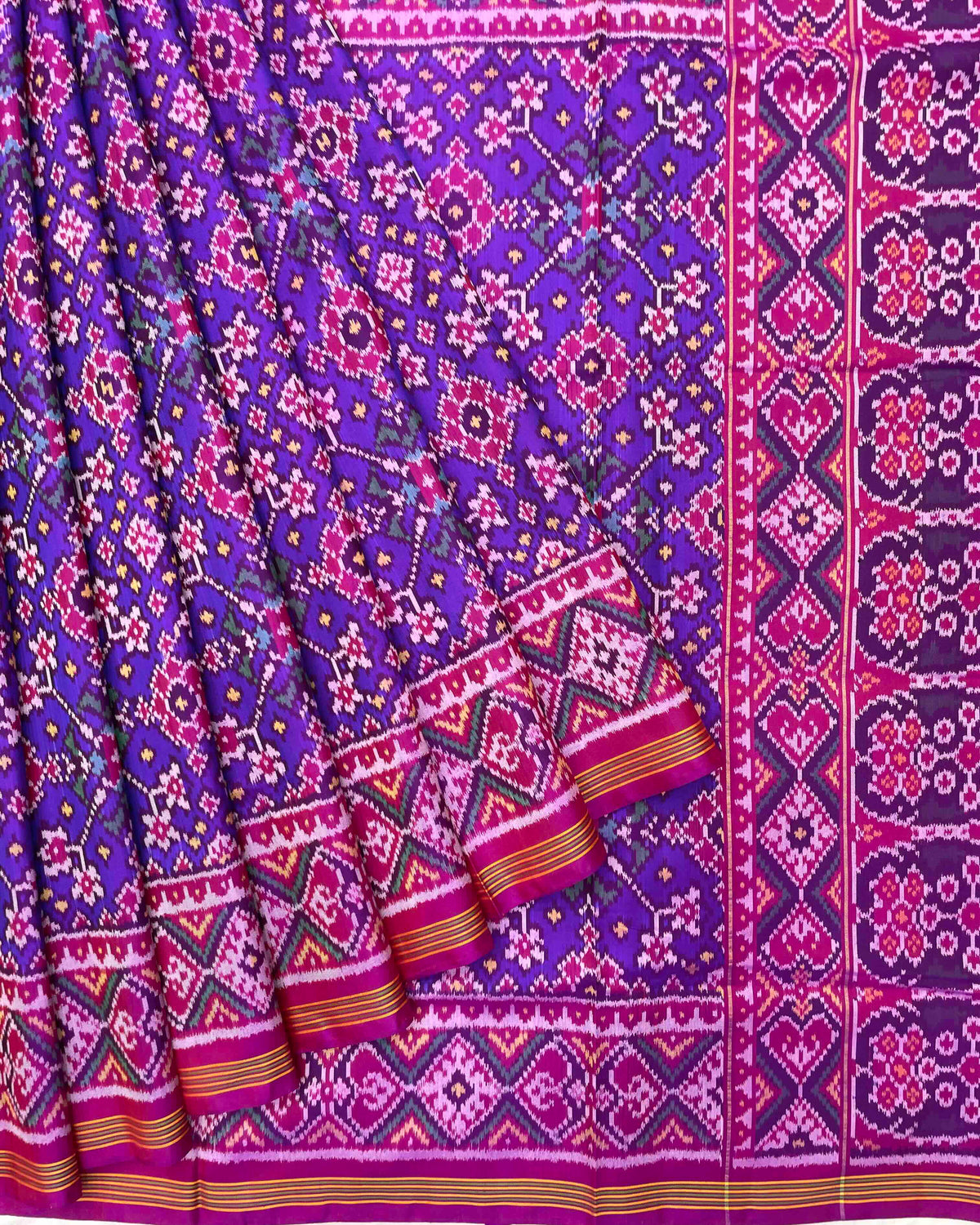 Pink & Purplish Blue Navratan Patola Saree