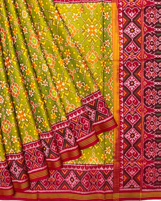 Red & Parrot Green Navratan Patola Saree