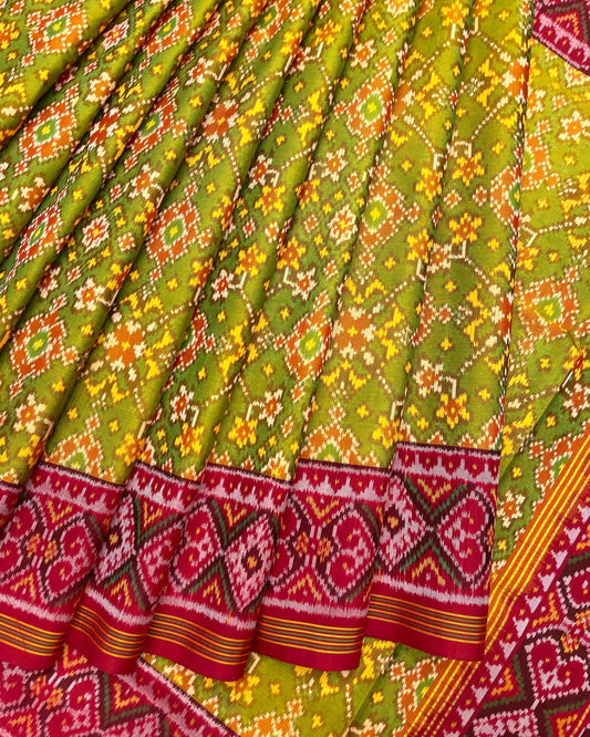 Red & Parrot Green Navratan Patola Saree