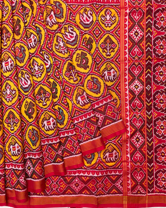 Red & Yellow Circle Narikunj Patola Saree