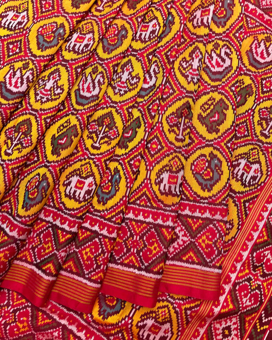 Red & Yellow Circle Narikunj Patola Saree