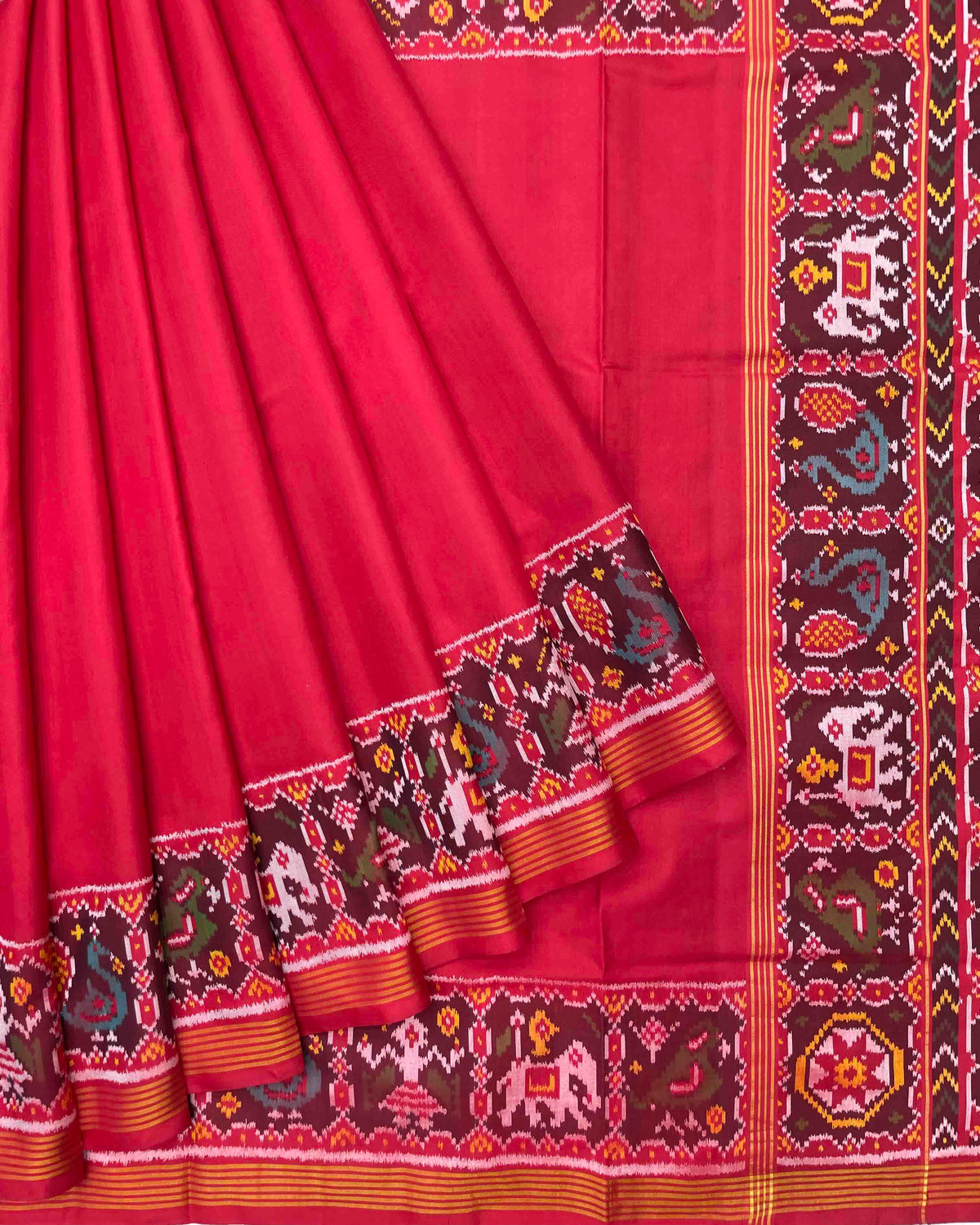 Red Plain Patola Saree