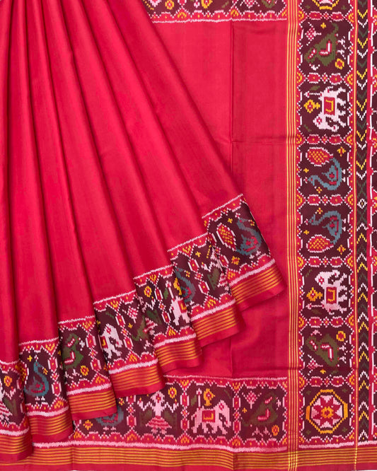 Red Plain Patola Saree