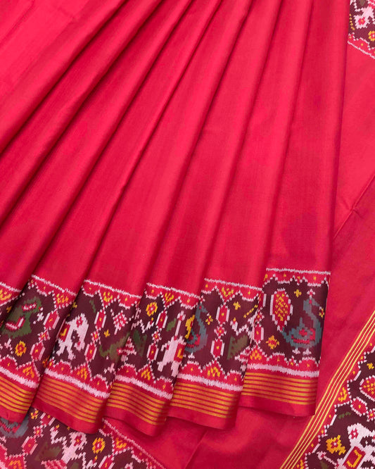 Red Plain Patola Saree