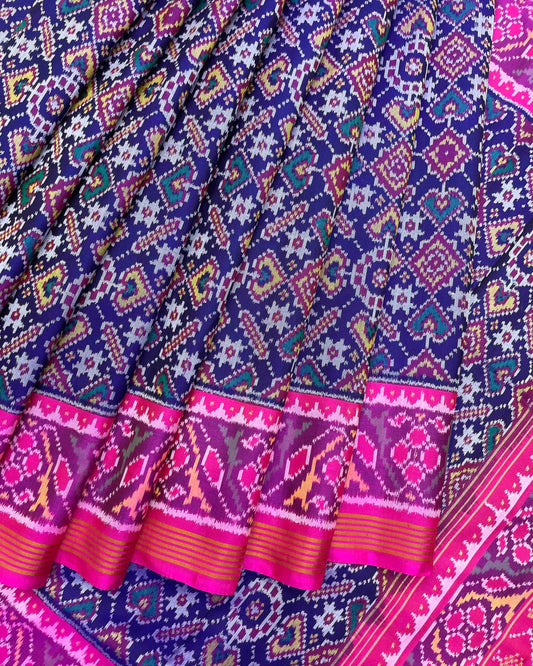 Pink & Blue Manekchowk Patola Saree