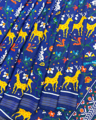 Blue Deer Parrot Flower Patola Saree