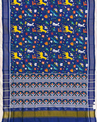 Blue Deer Parrot Flower Patola Saree