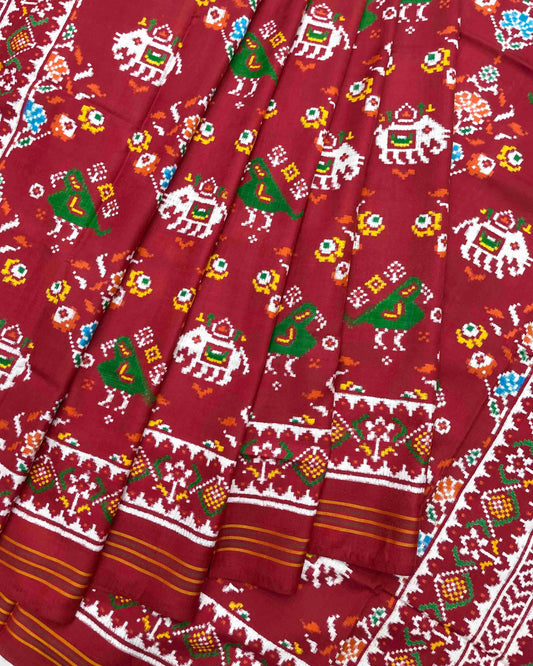 Red Narikunj Flower Patola Saree