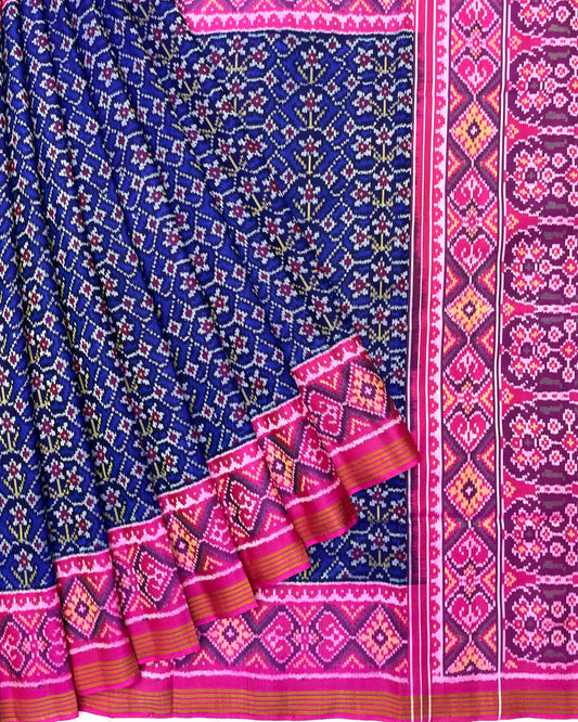 Pink & Blue Flower Patola Saree