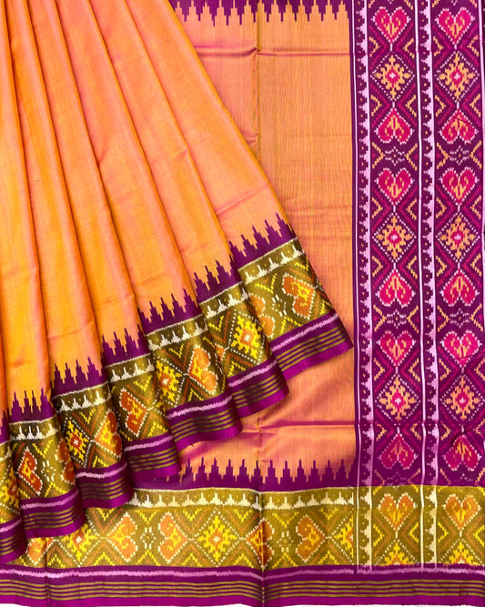 Purple & Peach Plain Patola Saree