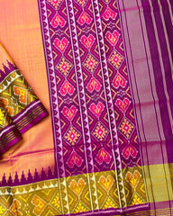 Purple & Peach Plain Patola Saree