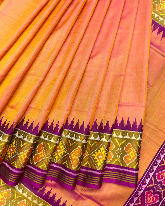 Purple & Peach Plain Patola Saree