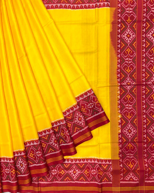 Red & Yellow Plain Patola Saree