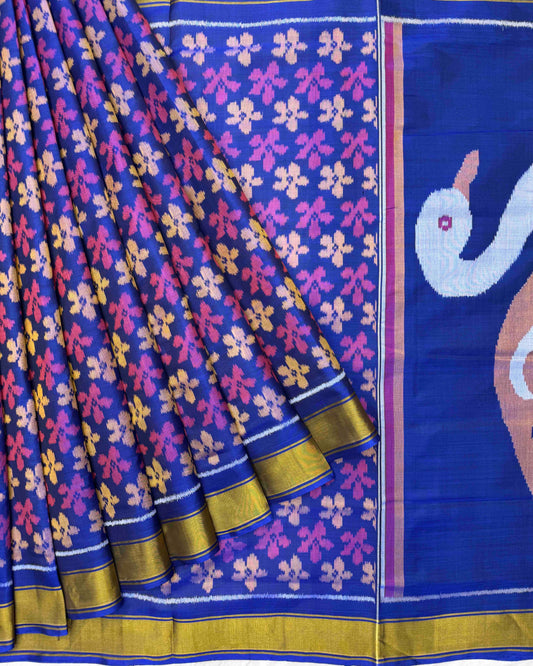 Blue Fancy Flower with Swan Pallu Patola Saree