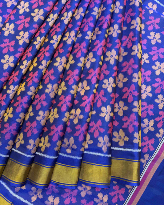 Blue Fancy Flower with Swan Pallu Patola Saree