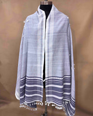 Grey & Greyish Blue Fine Cotton Dupatta