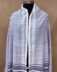 Grey & Greyish Blue Fine Cotton Dupatta