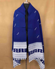 Blue Border Mirror Kutchi Woolen Shawl