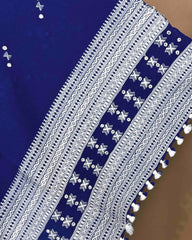 Blue Border Mirror Kutchi Woolen Shawl