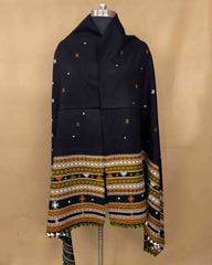 Black Border Mirror Kutchi Woolen Shawl