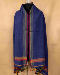 Blue Border Patti Marino Kutchi Woolen Shawl