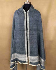 Grey Ckex Dhandhi Border Patii Kutchi Woolen Shawl