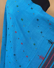 Sky Blue Zad Butti Mirror Kutchi Woolen Shawl