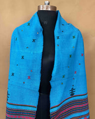 Sky Blue Zad Butti Mirror Kutchi Woolen Shawl