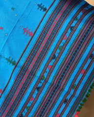 Sky Blue Zad Butti Mirror Kutchi Woolen Shawl