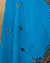 Blue Butta Mirror & Corner Mirror Kutchi Woolen Shawl