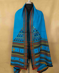 Blue Butta Mirror & Corner Mirror Kutchi Woolen Shawl