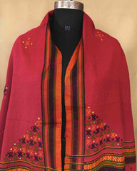 Red Butta Mirror & Corner Mirror Kutchi Woolen Shawl