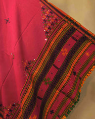 Red Butta Mirror & Corner Mirror Kutchi Woolen Shawl