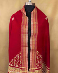 Red Butta Mirror & Corner Mirror Kutchi Woolen Shawl