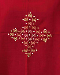 Red Butta Mirror & Corner Mirror Kutchi Woolen Shawl