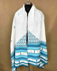 White Butta Mirror & Corner Mirror Kutchi Woolen Shawl