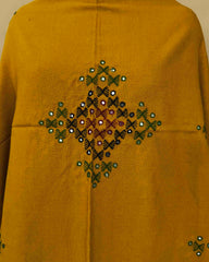 Mustard Yellow Butta Mirror & Corner Mirror Kutchi Woolen Shawl