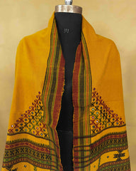 Mustard Yellow Butta Mirror & Corner Mirror Kutchi Woolen Shawl