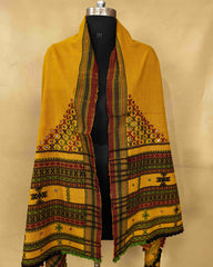 Mustard Yellow Butta Mirror & Corner Mirror Kutchi Woolen Shawl